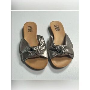 New Miz Mooz Aliza Metallic Leather Slide Sandals Knotted Comfort Slides Women 8